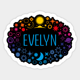 Evelyn name surrounded by space Sticker